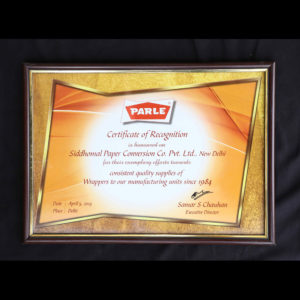 Certificate of Consistent Quality Supplies Since 1984 by Parle 05/04/2013